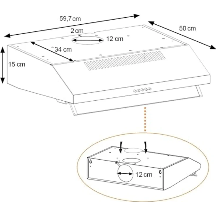 NEG Dunstabzugshaube NEG15-ATB+ (schwarz) Edelstahl-Unterbau-Haube mit Doppelmotor (Abluft/Umluft) und LED-Beleuchtung (60cm) Unterschrank- oder Wandanschluss – Bild 4