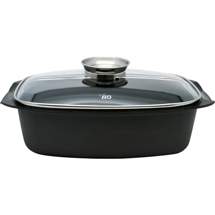 ELO Alucast Bräter 32cm, Aluminiumguss mit PFAS-freier Antihaftversiegelung und Glasdeckel, schwarz