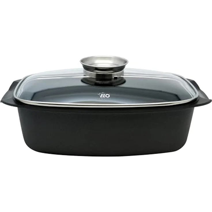 ELO Alucast Bräter 32cm, Aluminiumguss mit PFAS-freier Antihaftversiegelung und Glasdeckel, schwarz – Bild 1