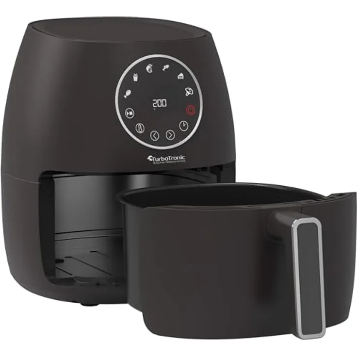 TurboTronic By Z-LINE Heißluftfritteuse 3,5L NEU mit Silikoneinlage Airfyer für 0,3 kg Pommes Power 75-200°C 1300 W, 6 Programme Heissluftfritteuse Easy Air Fryer Braten Rösten, in schwarz