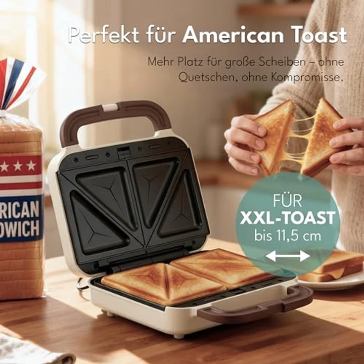 Lebenlang 3-in-1 Sandwichmaker, Waffeleisen und Kontaktgrill, 750 W mit Timer, Holzdesign – Bild 5