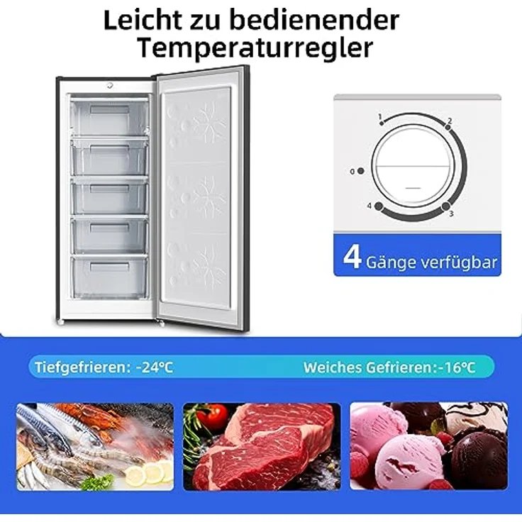 CHIQ Gefrierschrank FSD160D4E, 145L mit wechselbarem Türanschlag, sehr leise 41dB, manuelle Abtauung, 126 x 54 x 55 cm, 12 Jahre Garantie auf den Kompressor* – Bild 4