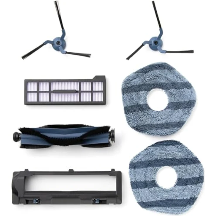 eufy Ersatzteilset für X10 Pro Omni Saugroboter, 1× Rollbürste mit Borsten und Gummi, 1× Bürstenschutz, 2× Seitenbürsten, 1× waschbarer Filter, 2× Wischtücher