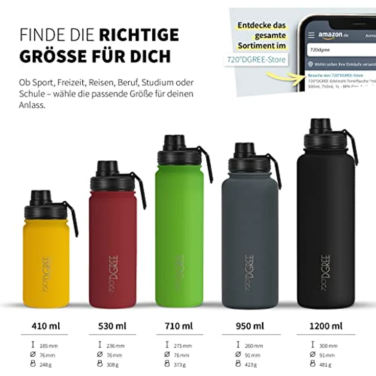 720 DGREE Trinkflasche Edelstahl 530ml Thermo mit gratis Sportdeckel noLimit apple green - Preisvergleich – Bild 3