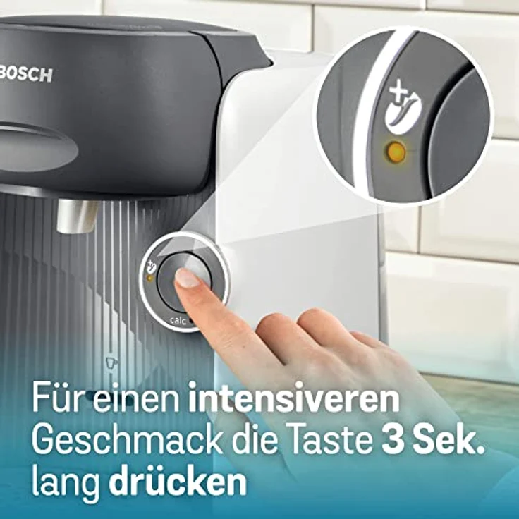 Tassimo Finesse Kapselmaschine TAS16B4 Kaffeemaschine by Bosch, 70 Getränke, intensiverer Kaffee auf Kopfdruck, Abschaltautomatik, perfekt dosiert, platzsparend, 1400 W, 0,7l, weiß/dunkelgrau – Bild 3