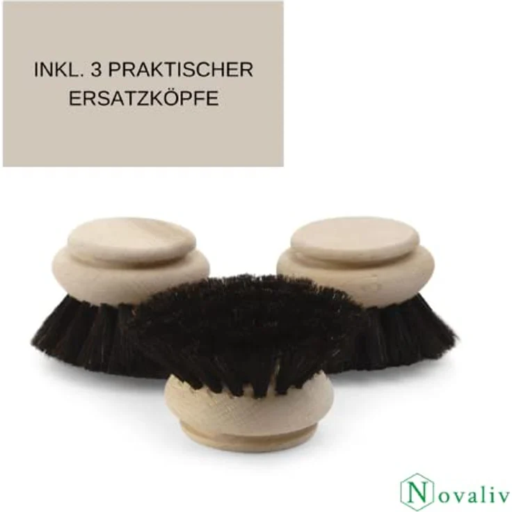 Novaliv Kehrgarnitur 19790-19793x4-1x, 4-teiliges Set mit Spülbürste und 3 Wechselköpfen, Rosshaarborsten, Holz, groß – Bild 7