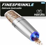 MAVURA Salz-/Pfeffermühle FINESPRINKLE Elektrische Schwerkraft Salzmühle Pfeffermühle Edelstahl, Keramikmahlwerk Kippsensor Salz Pfeffer Streuer Gewürzmühle, Gehäuse aus solidem Edelstahl, elegant und langlebig, Farbe: Zufällig