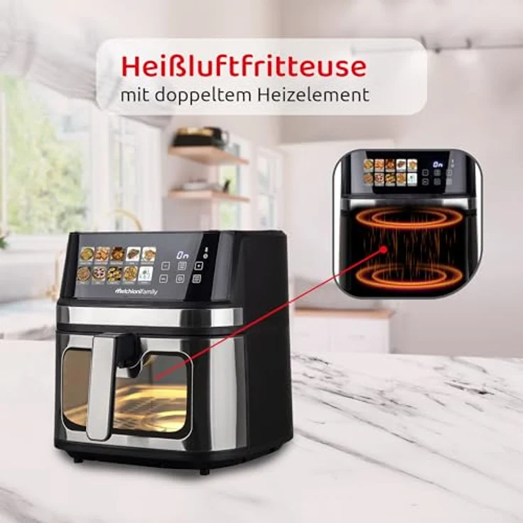 Melchioni GAIA PLUS Heißluftfritteuse, 2200 W, Doppelheizung, 8 Liter Volumen, Metallauskleidung, LED-Display, 10 Programme – Bild 5