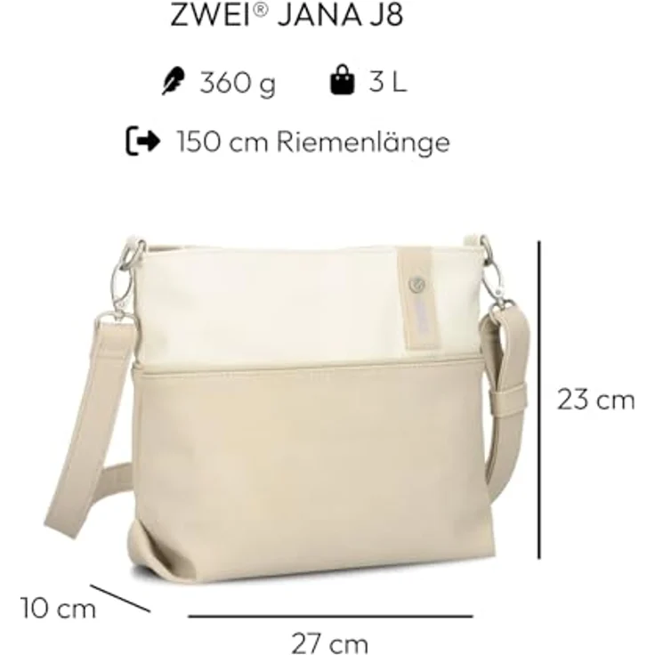 Zwei Jana Umhängetasche 27 cm, Beige, mit anpassbarem und abnehmbarem Schultergurt, aus widerstandsfähigem Polyurethan, zahlreiche Fächer mit Reißverschluss – Bild 2