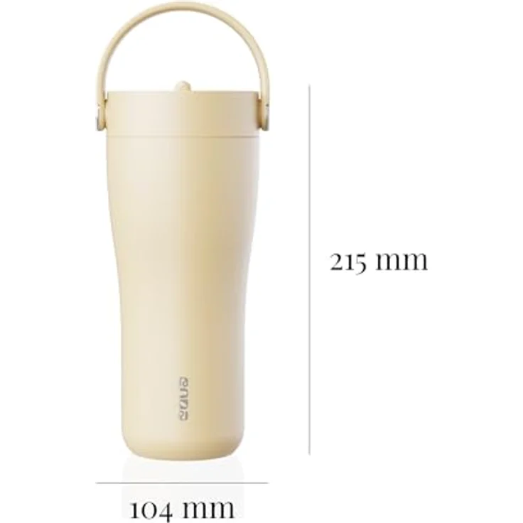 EQUA Carry Cup Edelstahl Isolierte Trinkflasche mit klappbarem Strohhalm, 600ml, 15 Stunden kalt oder 8 Stunden heiß, 100% auslaufsicher, Butterfarbe – Bild 3