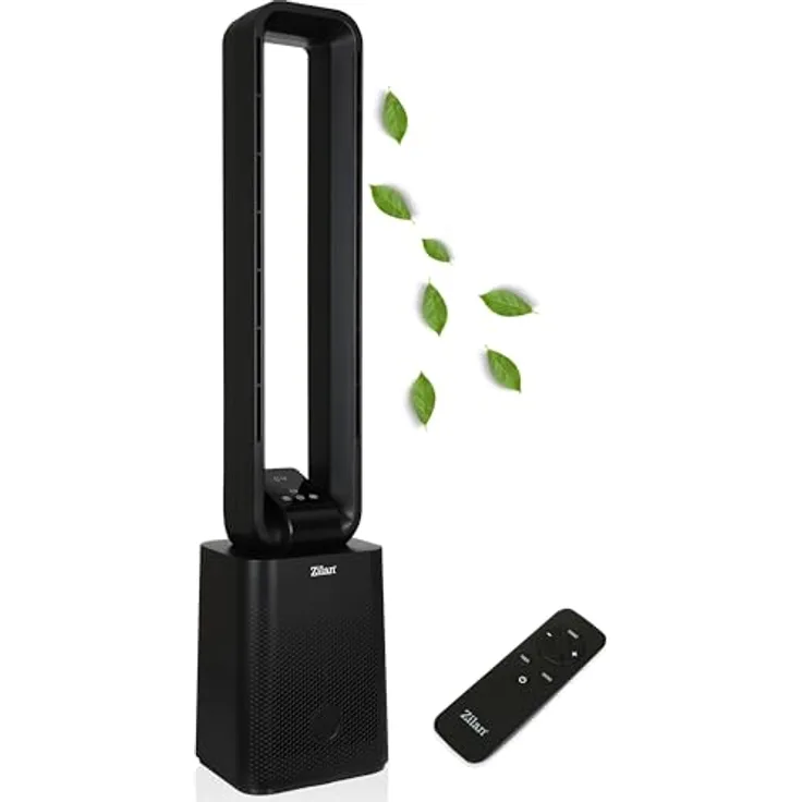 Zilan Turmventilator Venom Black, blattloser Standventilator mit Fernbedienung, 12 Geschwindigkeitsstufen, energiesparender BLDC-Motor und oszillierendem Betrieb