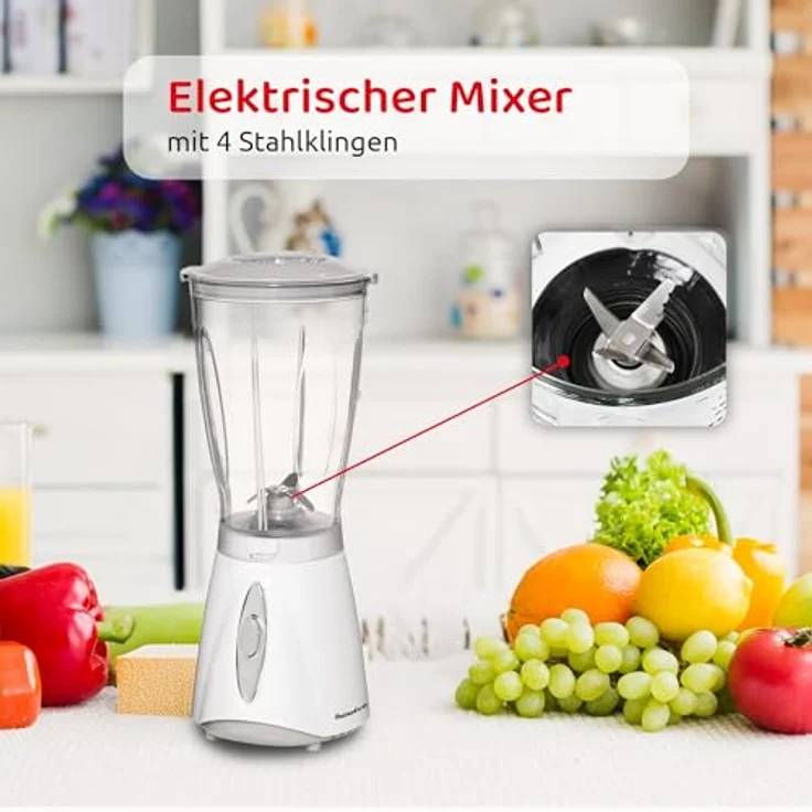 Melchioni Family Elektrischer Standmixer MR WHISK, 180 W, 4 Stahlklingen, 500 ml Fassungsvermögen, Dosierdeckel, Weiß – Bild 6