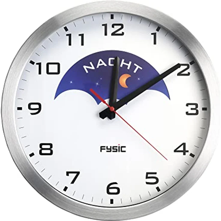 Fysic FK150, analoge Wanduhr für Demenzkranke mit extra großem Zifferblatt und Tageszeit-Anzeige (Tag/Nacht) im Aluminiumgehäuse – Bild 2