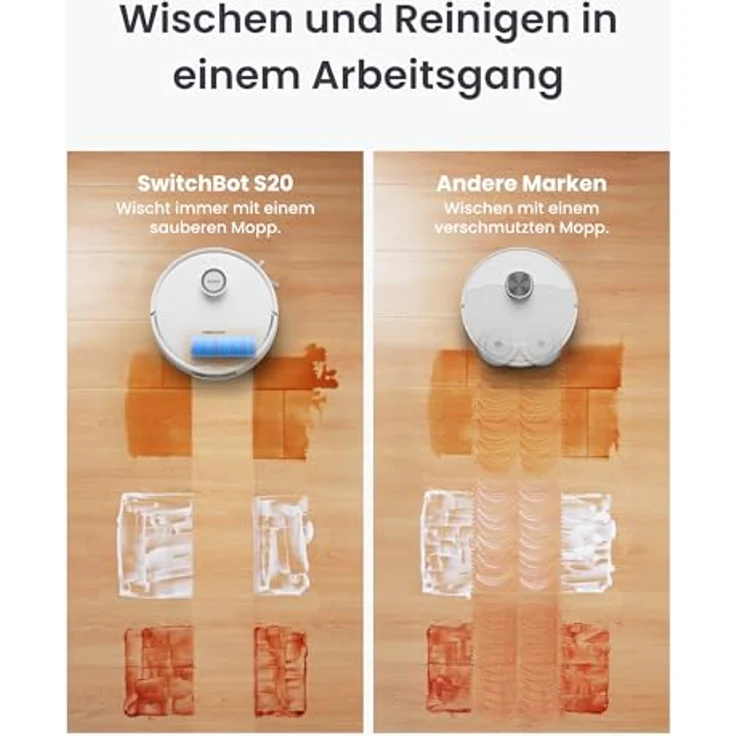 SwitchBot S20 Saugroboter, 10.000 Pa Saugkraft, AI Hindernisvermeidung, automatische Wischreinigung und Trocknung, kompatibel mit Matter und Apple Home – Bild 2
