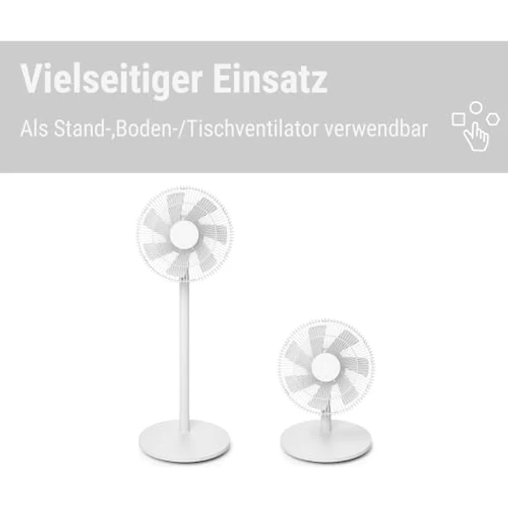 Stadler Form Ventilator Finn, Stand-, Boden- und Tischventilator mit Fernbedienung, Schwenkfunktion, 8 Geschwindigkeiten, 1 bis 8 h Timer, leise und energieeffizient, weiss – Bild 5