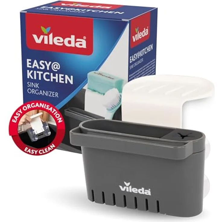 Vileda Spülbeckenhalter mit Saugnapf, Zubehöraufbewahrungsständer aus robustem Kunststoff, platzsparend und modern – Bild 1