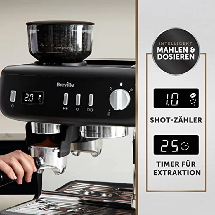 Breville Barista Espresso Max +, Siebträgermaschine mit integriertem Mahlwerk und 15 Bar Pumpendruck, Schwarz – Bild 2