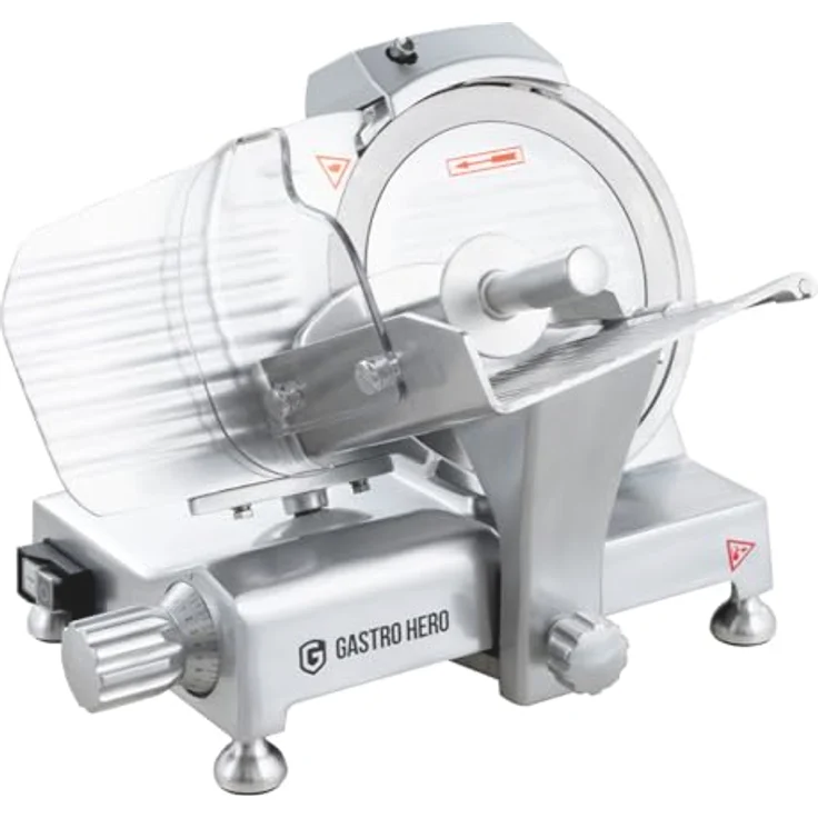 GastroHero Aufschnittmaschine ASM 220 mm, Aluminium-Schrägschneider mit einstellbarer Schnittstärke 0,2 - 12 mm, max. Schnitthöhe 145 mm – Bild 1