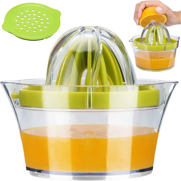 VERK GROUP Manuelle Zitruspresse 400ml, Zitronen- und Orangenpresse aus Kunststoff, Farbe: Grün, inkl. Reibe