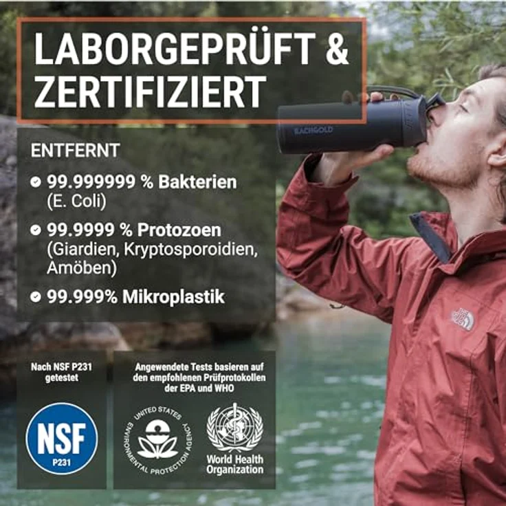 Bachgold® Wasserfilter Outdoor Wechselfilter mit 1500L Filterkapazität I entfernt 99,99% aller Bakterien und filtert Viren, Partikel und Schwermetalle I Blackout- & Krisensicher – Bild 2