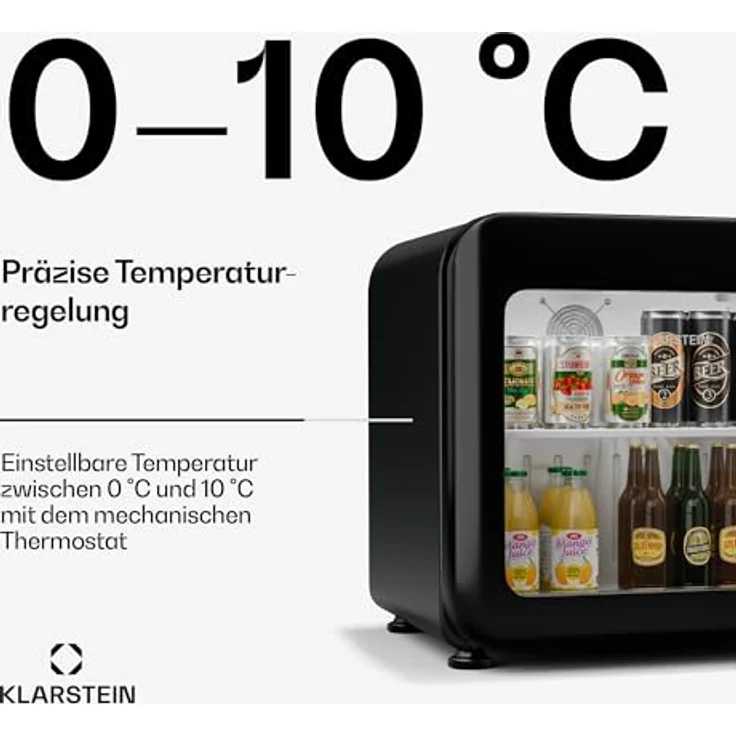 Klarstein Audrey Evo Getränkekühlschrank, 46 Liter, mit Glastür, retro schwarz, energieeffizient Klasse C – Bild 4