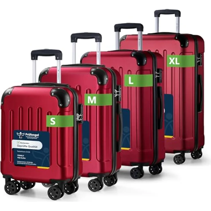 YONSLY Suitcase Set, TSA-Schloss, YKK-Reißverschluss, Hartschalenkoffer mit 4 Rollen, Handgepäck (Rot, S-M-L-XL) – Bild 1