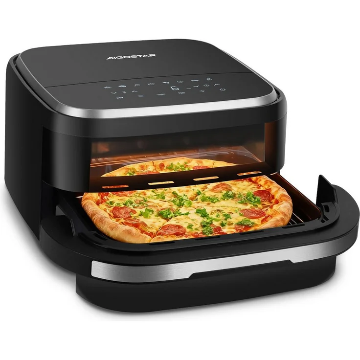 Aigostar Heißluftfritteuse XL 745 cm², Pizzafunktion, 11 Programme, 2200 W, Touchscreen, Metall-Innenraum, Extra-Crisp Technologie