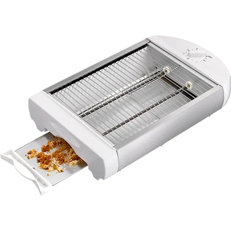 EPIQ 80001212 Flachtoaster, Tisch-Röster, Edelstahl-Design, Sandwiches, Baguette, 600 Watt Leistung, Rücklauf-Timer, Krümelschublade, weiß und silber – Bild 2