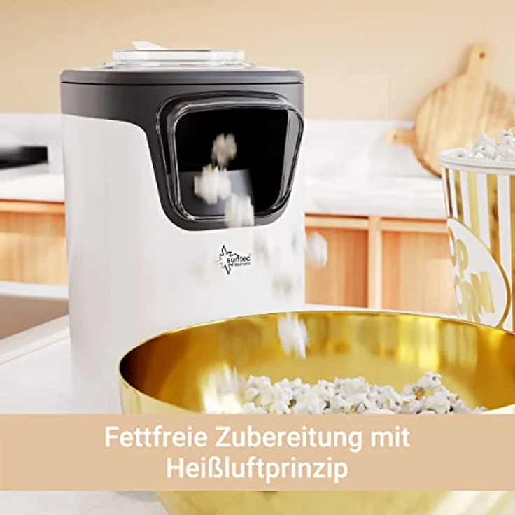 SUNTEC Heißluft-Popcornautomat POP-8618 fat free [Leckeres Popcorn ohne Fettzugabe, rotierendes Heißluft-Funktionsprinzip ohne Anbrennen, max. 60 g Mais, max. 1100 W ] – Bild 5