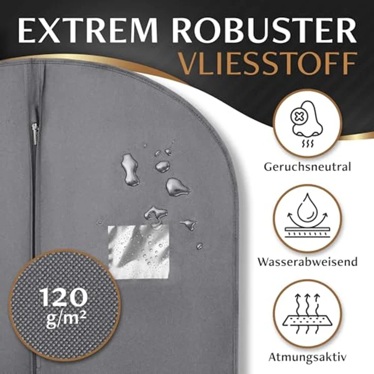 Bruce.® Kleidersack Kurz 100x60 cm – Schiefergrau, atmungsaktive und wasserabweisende Anzugtasche mit Motten- und Staubschutz – Bild 4