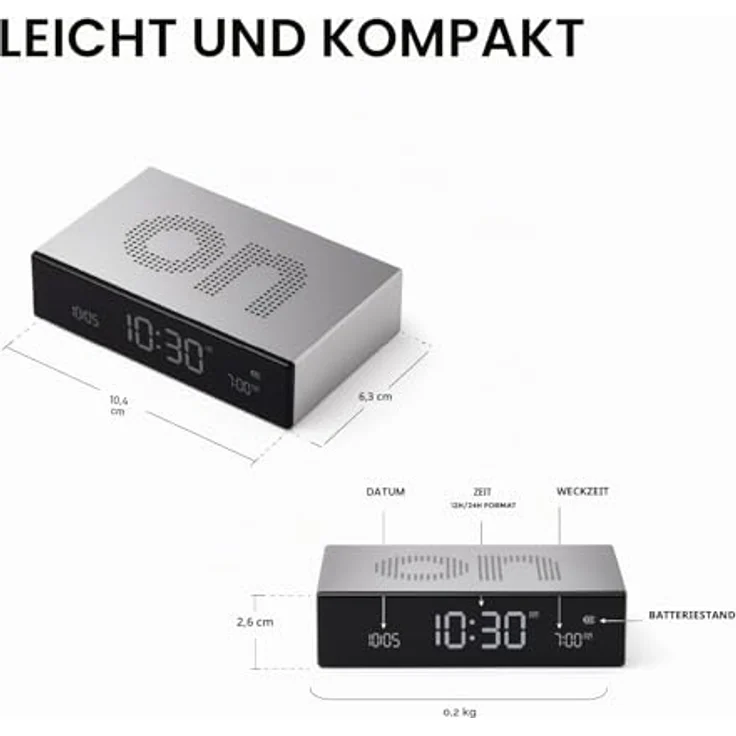 Lexon FLIP Premium LCD-Wecker, wendbar und wiederaufladbar, Touch-Licht, bronze – Bild 2