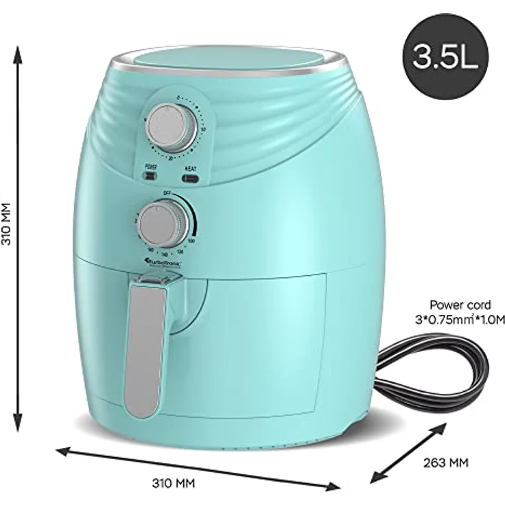 TurboTronic by Z-Line Heißluftfritteuse 3,5 Liter, Frittieren ohne Öl, 1200 W, Retro-Design, Camping Airfryer AF11M – Bild 3