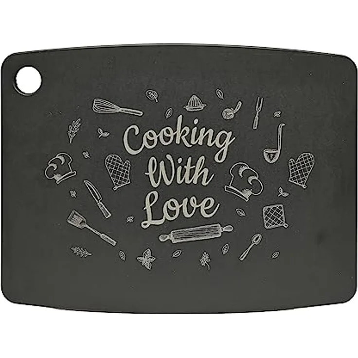JADE Schneidebrett Gourmet Kitchen Lasergravur "Happiness is homemade", Zellulose-Laminat, spülmaschinenfest, hygienisch, messerschonend, extrem robust, hitzebeständig bis 176°C, Aufhängeöse, BPA-frei