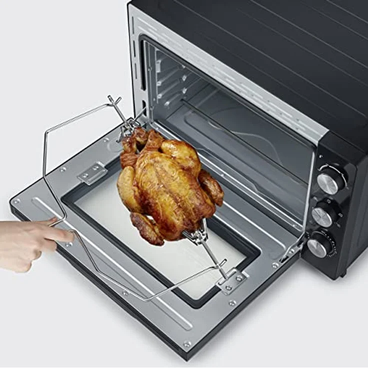 SEVERIN XXL Back- und Toastofen mit Umluftfunktion, Backofen mit Grillrost, Backblech, Drehspieß und Pizzastein, vielseitiger Heißluftofen mit 60 L Kapazität, 2.200 W, schwarz, TO 2073 – Bild 5