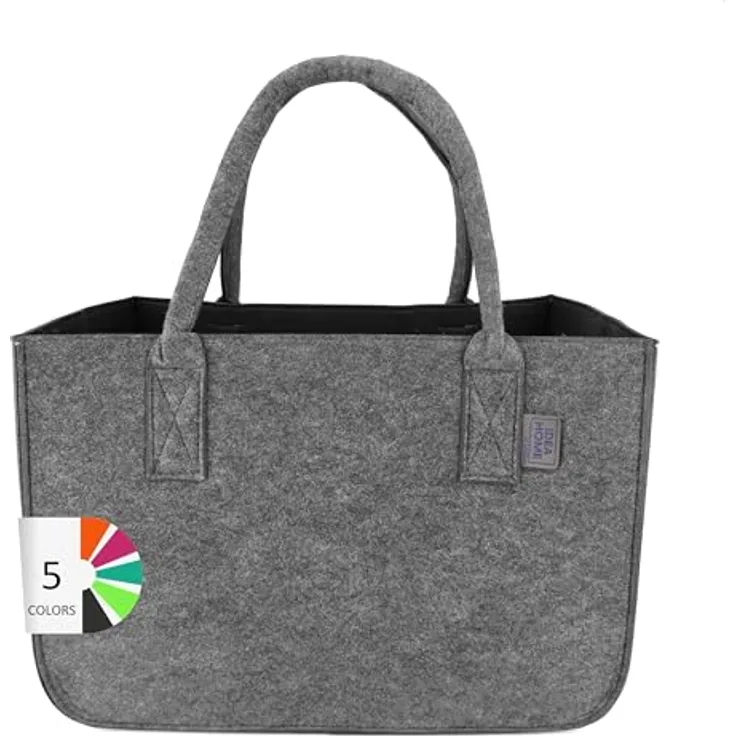 IDEA HOME Filztasche Shopper XXL, 30 Liter zusammenklappbare Einkaufstasche in Dunkelgrau/Schwarz, multifunktional für Einkäufe, Spielzeug und Kaminholz