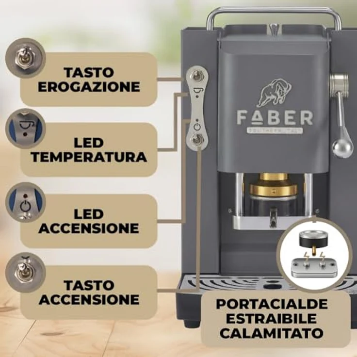 Faber Coffee Machines Pro Deluxe 3.0 Chrom Kaffeepadmaschine, kompatibel mit 44 mm ESE-Pads, Wassertank aus Glas, magnetisch abnehmbare Brühgruppe und Auslauf – Bild 3