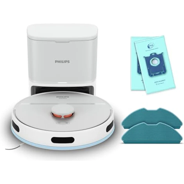 Philips HomeRun Serie 2000: 2-in-1 Saug- und Wischroboter, 130 Minuten Laufzeit, Lasernavigation, Teppichboost, Absaugstation, App-gesteuert, Arktikweiß – Bild 4