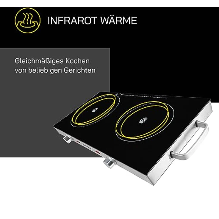 Gutfels Doppel-Kochplatte COOK 4010 | Cerankochfeld 2 Platten 2800 W | Herdplatte 2 Kochfelder aus Glaskeramik | Kochplatten 2er elektrisch inkl. Überhitzungsschutz – Bild 4