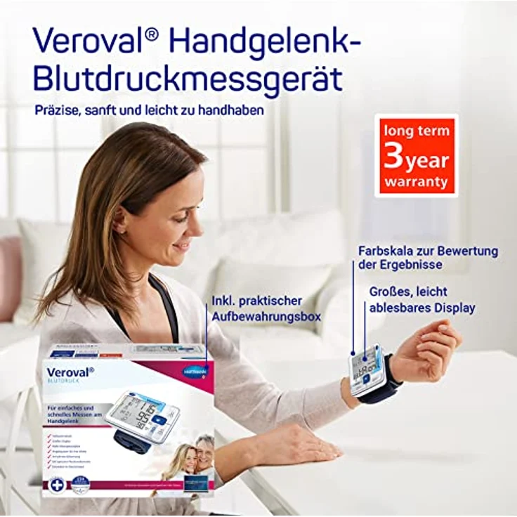 Paul Hartmann AG Veroval Handgelenk-Blutdruckmessgerät 925321 Arrythmie-Erkennung, für Oberarmumfänge von 12,5 - 21 cm – Bild 3