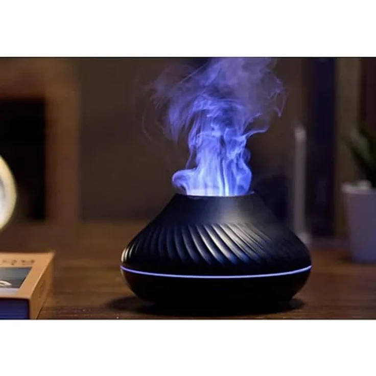 Ruhhy 3-in-1 Aromadiffuser Luftbefeuchter, 0,13 l Wassertank, RGB-LED-Lampe mit Feuereffekt, schwarz – Bild 4