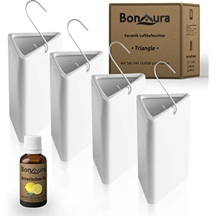BonAura 4er Set Luftbefeuchter aus Keramik für Heizkörper mit Haken inkl. Duftöl (Zitrusfrüchte) – Bild 1