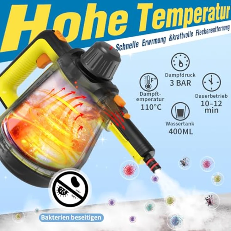 Eave Handdampfreiniger, 110℃ Steam Cleaner mit 10 Aufsätzen, 450 ml Wassertank und 5 m Netzkabel – Bild 2