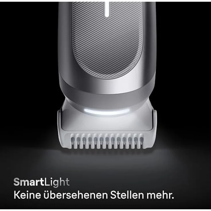 Braun Bodygroomer Series 7, +8 Zubehörteile, mit Smartlight & SkinGuard, 100 Min Akku, Sanft in empfindlichen Bereichen, Trimmen & Rasieren mit SensitiveTrim-Aufsatz, wasserdicht, Grau – Bild 3