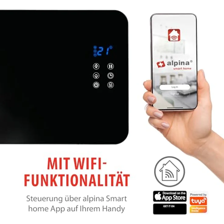 alpina Elektroheizkörper 2000W - Heizkonvektor mit Einstellbarer Temperatur - Timerfunktion, Schwarz – Bild 7