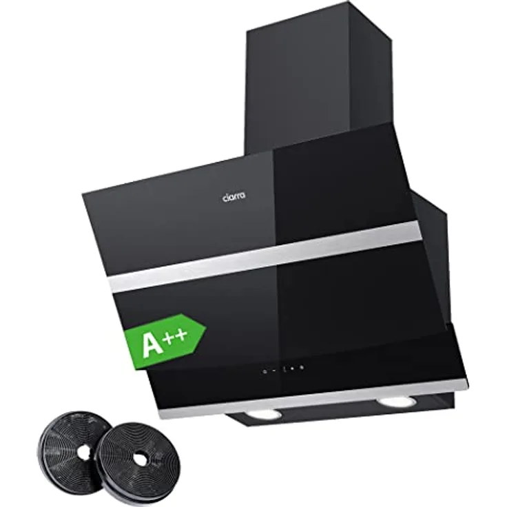 CIARRA CBCB6736N A + + Kopffreie Dunstabzugshaube Schräghaube 60cm 650m³/h TouchControl mit CBCF003 Aktivkohlefilter Glas
