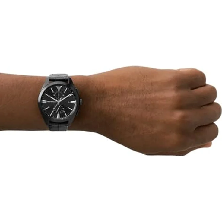 Emporio Armani Herrenuhr Chronograph AR11483, 43mm Edelstahlgehäuse, ProPlanet Lederarmband, schwarz – Bild 4
