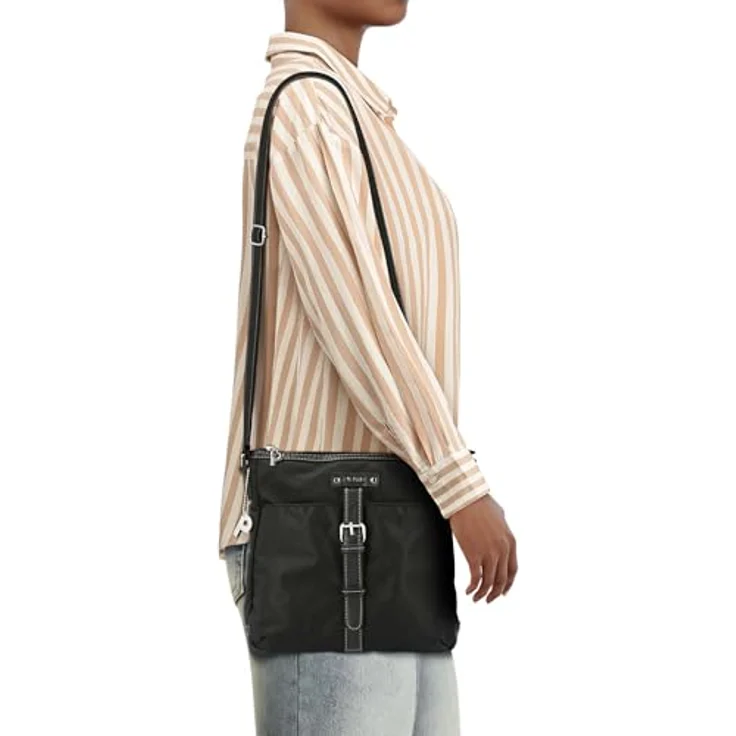 Picard Beuteltasche Sonja, kleine Crossbody Bag aus schimmerndem Nylon, Schwarz, mit verstellbarem Schultergurt und Lederoptik-Riemchen – Bild 8