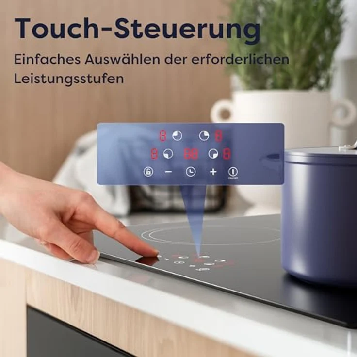 Ciarra CABBIH4-E Induktionskochfeld, Einbau 60 cm mit 4 Kochzonen, Touch-Bedienung, 9 Leistungsstufen, Timer, Kindersicherung, Abschaltautomatik, Restwärmeanzeige, 6000W – Bild 3