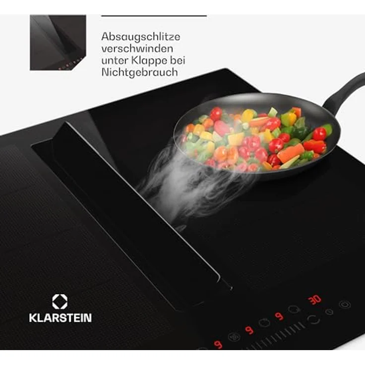 Klarstein Chef-Fusion DownAir System, Induktions-Kochfeld mit Dunstabzugshaube, 4 Zonen Touch, schwarz – Bild 2