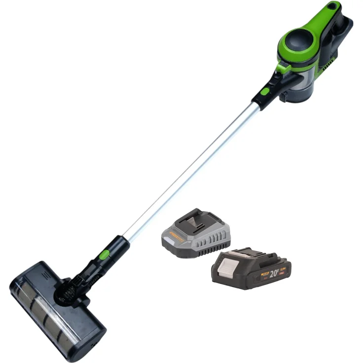 Procraft VP30 Akku Stielstaubsauger, 20 V mit Brushless Motor, 0,8 l Behälter, 1x 2,0 Ah Akku und Ladegerät, beutellos, LED-Beleuchtung, 2 kg leicht, zwei Reinigungsmodi